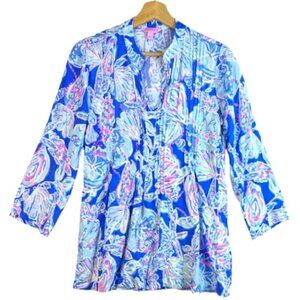 Lilly Pulitzer Sarasota Tunic Bay Blue Into the Deep Seashell Print